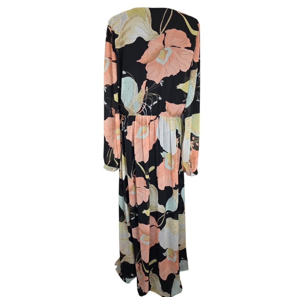 Lulus Wondrous Water Lilies Floral Maxi Dress XL Sheer Sleeve Front Leg Slit - Picture 6 of 10